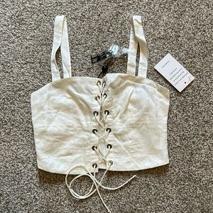 For Love & Lemons White Lace-Up Women's Top